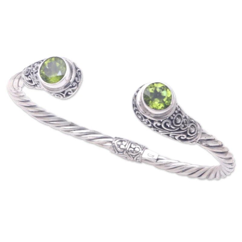 Women’s black leather bracelets-Novica Handmade Green Royal Seal Peridot Cuff Bracelet