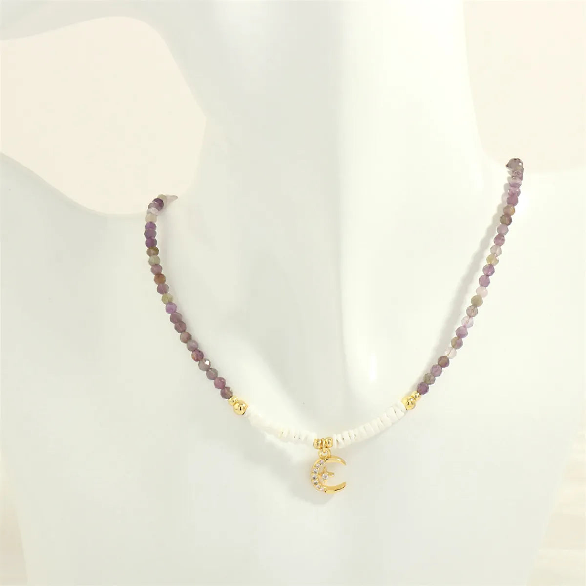 Women’s birthstone pendant necklaces-European And American Fashion Short Amethyst Beaded Necklace Women's Creative Inlaid Micro Zircon Moon Clavicle Chain Necklace