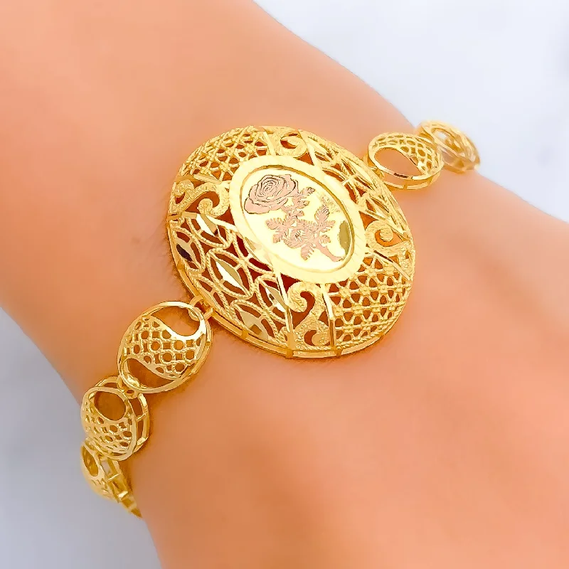 Women’s friendship bracelets-Glimmering Buffed Oval 21k Gold Bracelet