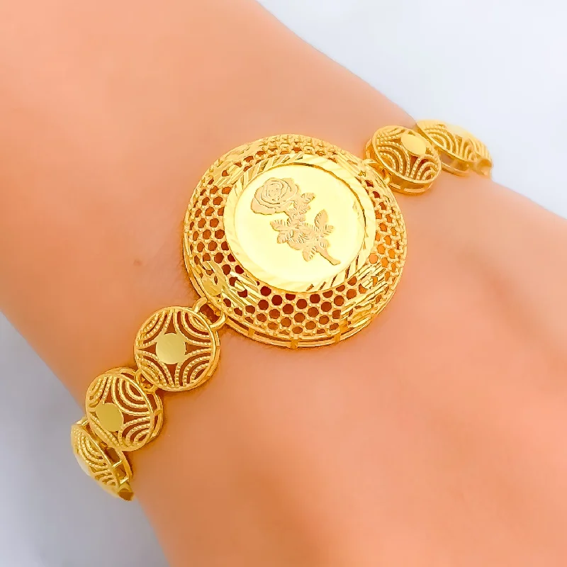 Women’s bracelet sets-Luminescent Floral Dome 21k Gold Bracelet