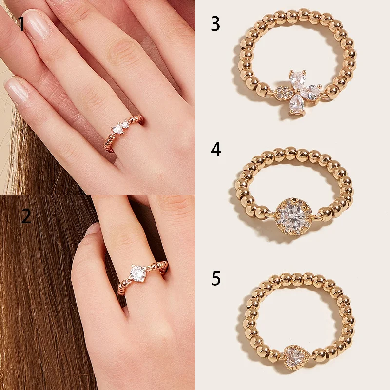 Women’s infinity rings-Cute Sweet Simple Style Four Leaf Clover Heart Shape Copper Zircon Adjustable Ring