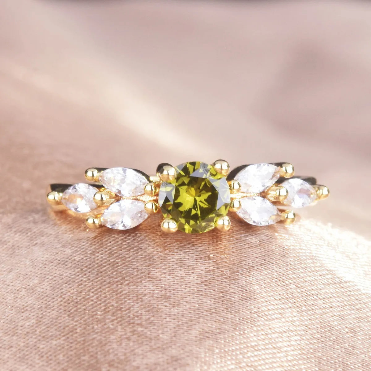 Women’s vintage-style rings-Cross-border New European And American Olive Green Zircon Ring Fashion Diamond Ring Color Open Ring