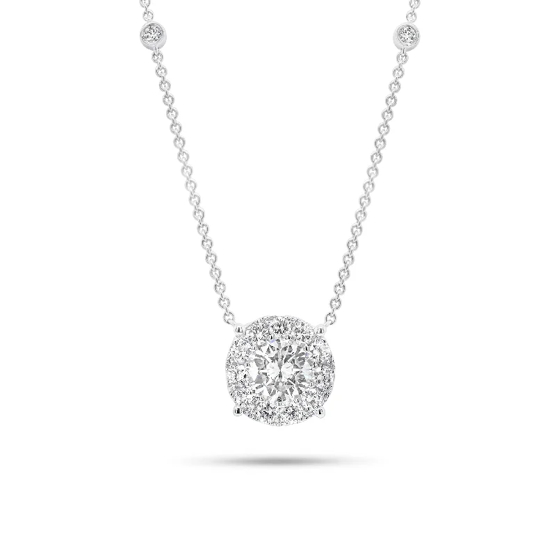 Women’s minimalist necklaces-1.65 ct Halo Diamond Pendant with Diamond Chain