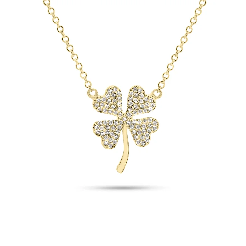 Women’s circle necklaces-Diamond Four-Leaf Clover Pendant Necklace