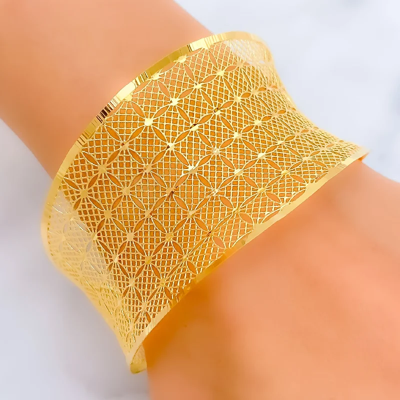 Women’s layered bracelets-Graceful Contemporary Net 21K Gold Bangle Bracelet