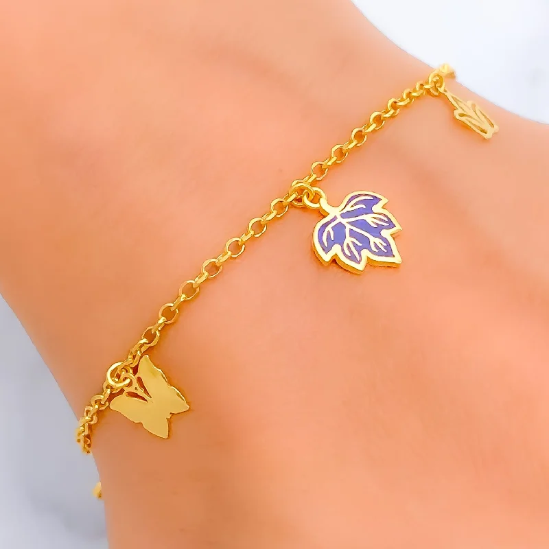 Women’s statement cuff bracelets-Floral Charm 21k Fancy Bracelet