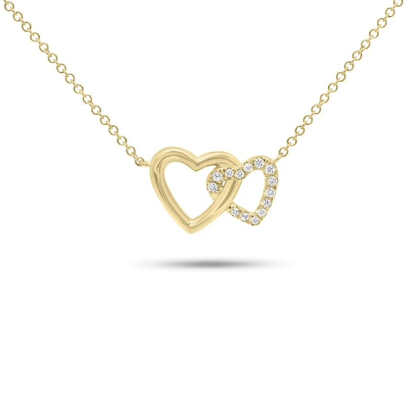 Women’s opal necklaces-Diamond & Gold Interlocking Open Hearts Pendant Necklace