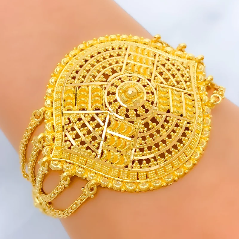 Women’s diamond bracelets-Luxurious Dome Statement 22k Gold Bracelet