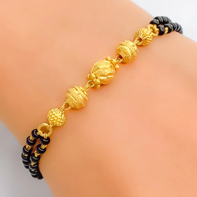 Women’s unique bangles-Noble Beaded 22k Gold Black Bead Bracelet