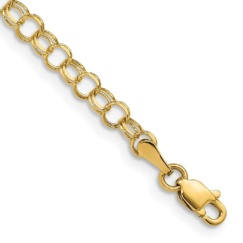 Women’s gold friendship bracelets-14k Yellow Gold 4mm Solid Double Link Charm Bracelet, 7"