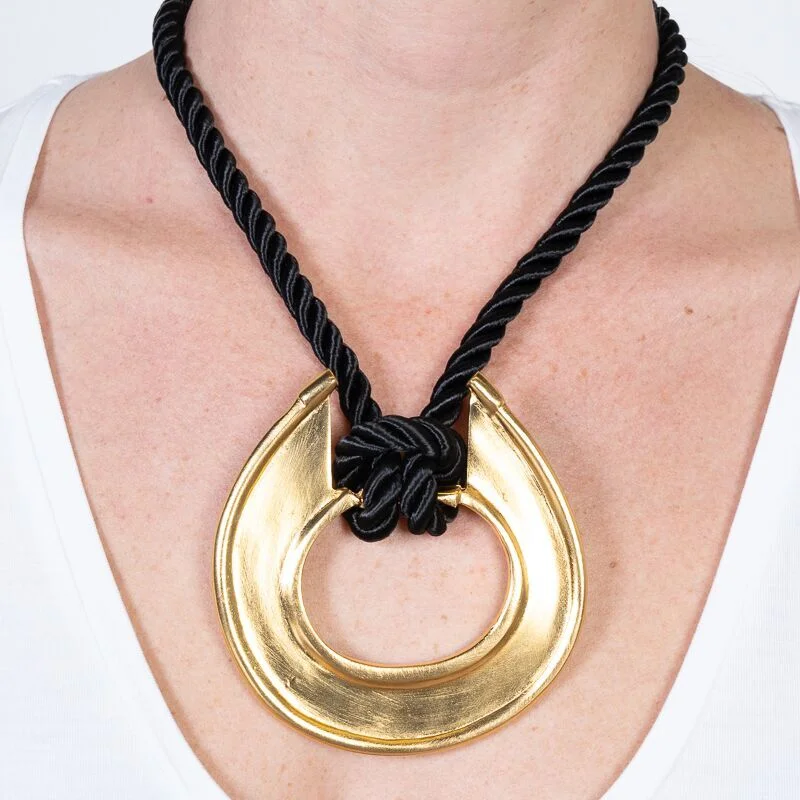 Women’s floral necklaces-Satin Gold Pendant with Satin Cord