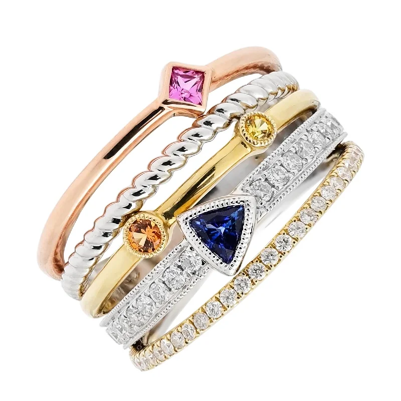 Women’s engagement rings with baguette diamonds-Multicolor Sapphire and Diamond Ring in 14kt White Yellow and Rose Gold (1/2ct tw)