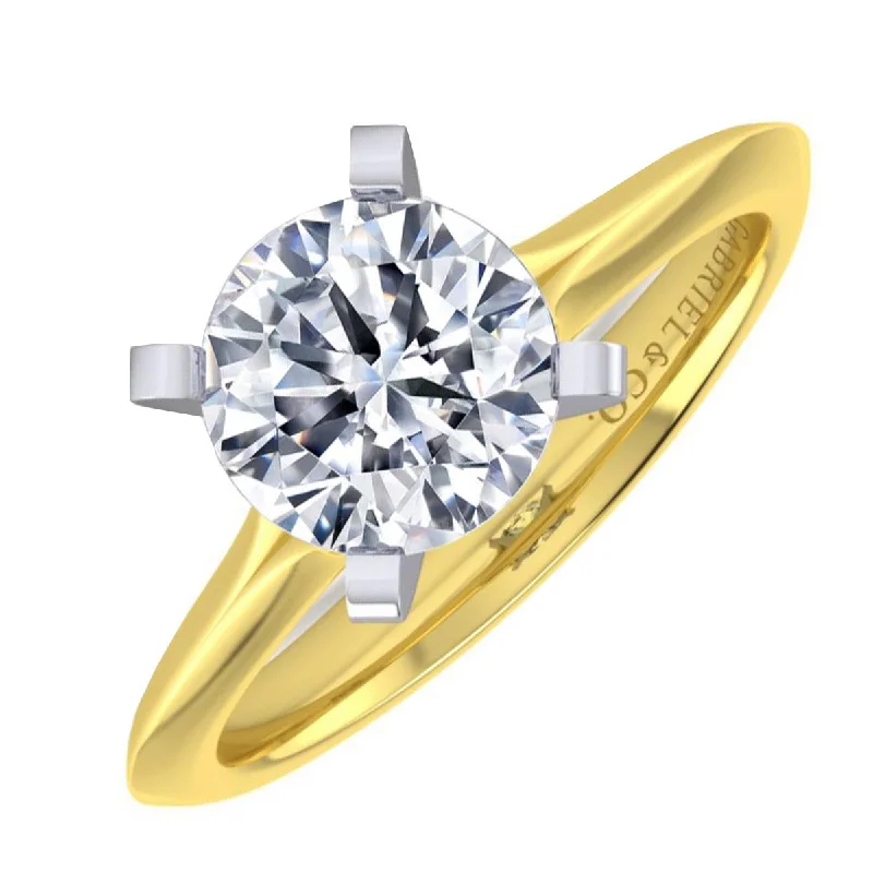 Women’s modern engagement rings-Gabriel Classic Solitaire Diamond Engagement Ring Setting in 14kt Yellow Gold