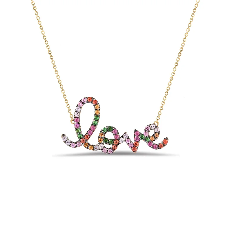 Women’s vintage necklaces-Multicolor Love Script Pendant