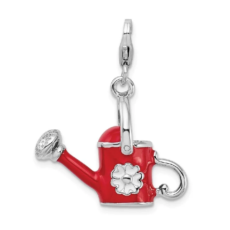 Women’s twisted band rings-Diamond2Deal 925 Sterling Silver 3-D Enameled Red Watering Can Lobster Clasp Pendant (L- 40 mm, W- 23 mm)