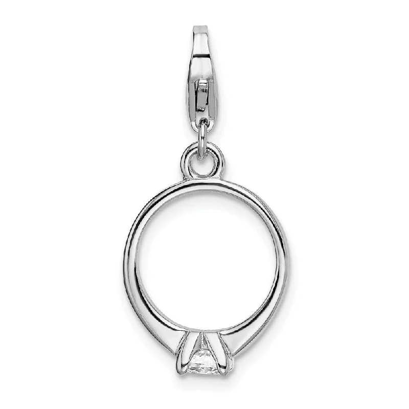 Women’s diamond rings-Diamond2Deal 925 Sterling Silver CZ Polished Ring Pendant w/Lobster Clasp (L- 37 mm, W- 14 mm)