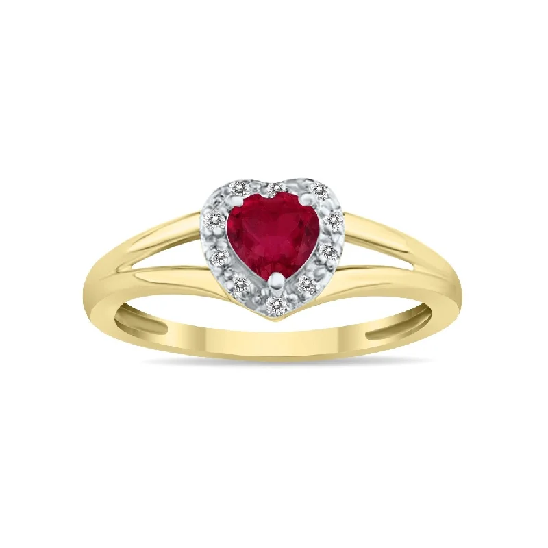 Women’s antique engagement rings-Marquee Jewels Heart Shape Ruby and Diamond Ring in 10K Yellow Gold