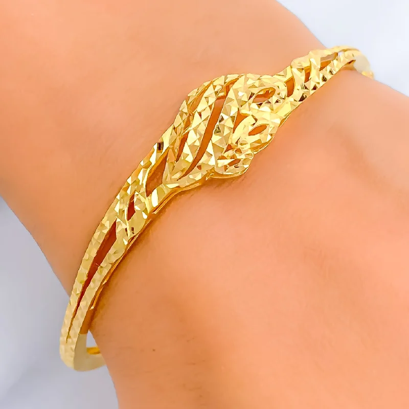 Women’s charm bracelets-Distinctive Embellished 22k Gold Wavy Bangle Bracelet