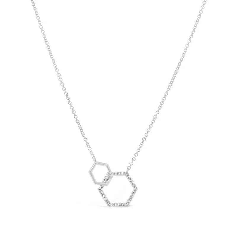 Women’s chic gold necklaces-Diamond Double Hexagon Pendant Necklace