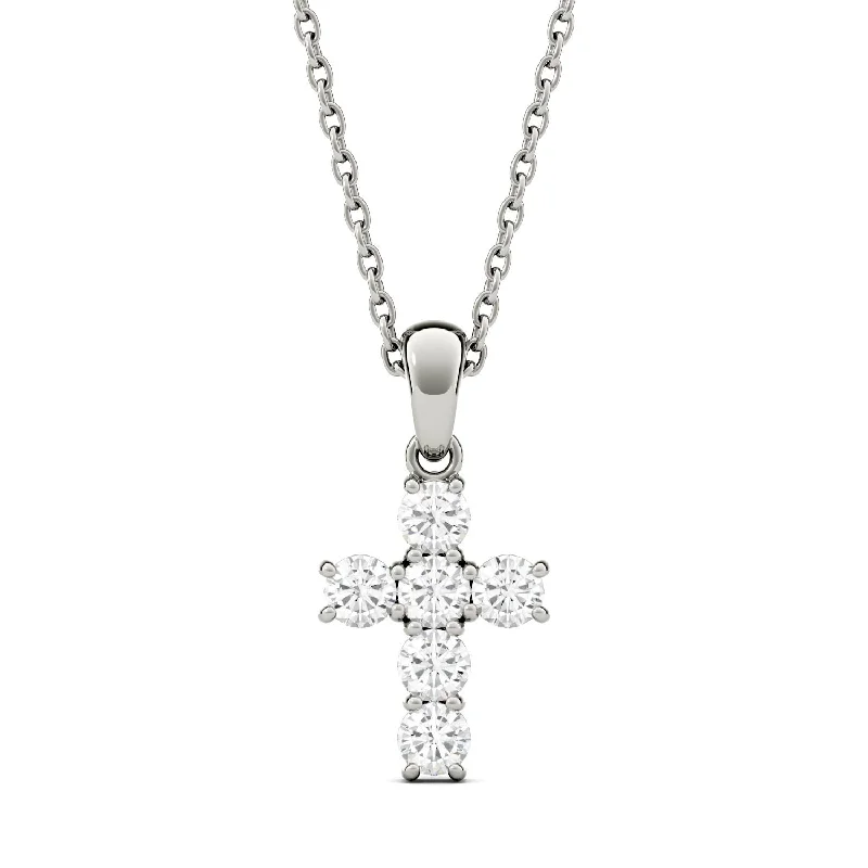 Women’s vintage necklaces-White Gold Charles & Colvard Moissanite Cross Pendant