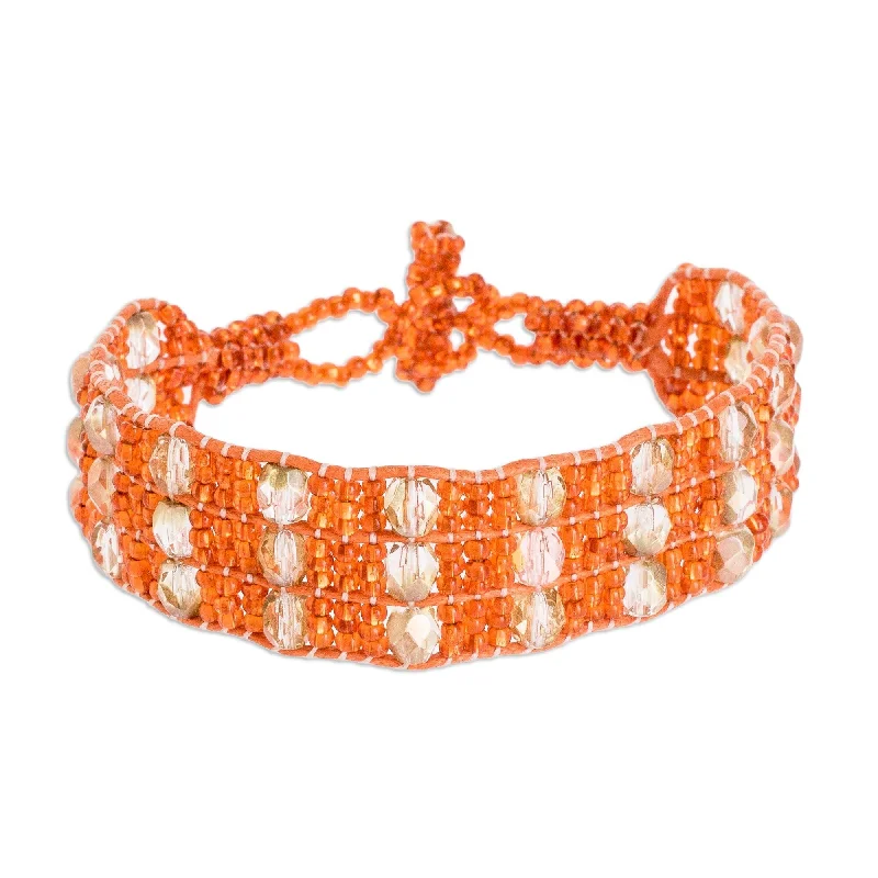 Women’s unique bangles-Novica Handmade Kinship In Orange Beaded Wristband Bracelet