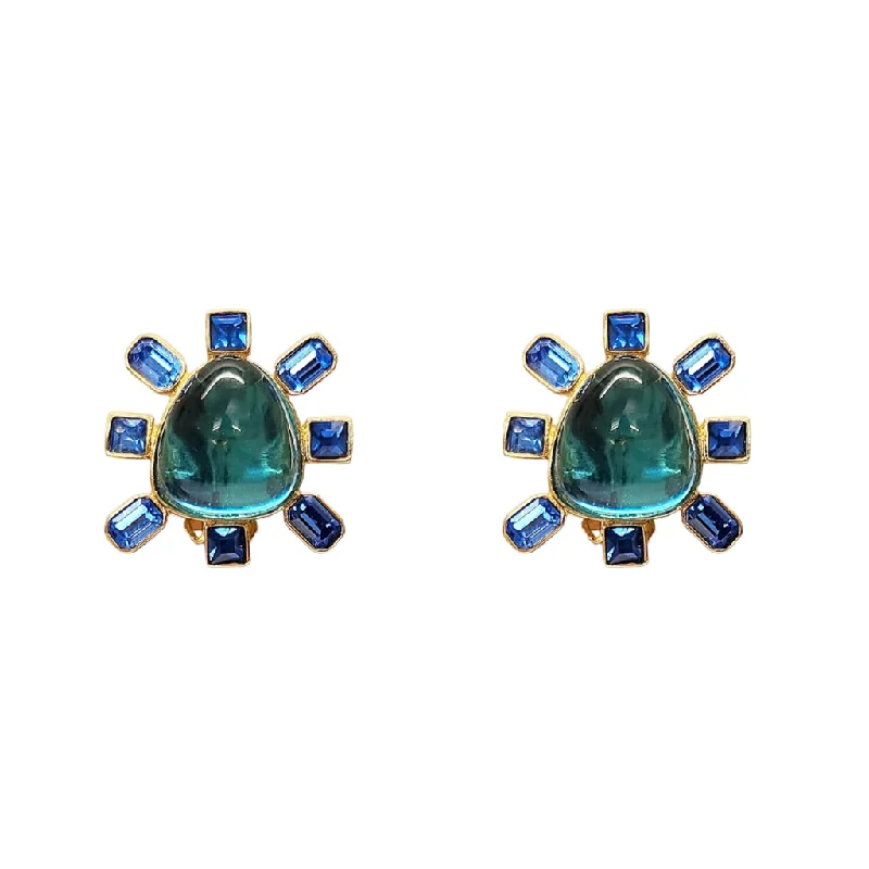 Women’s sapphire necklaces-Sapphire and Aqua Cabochon Center Clip Earring