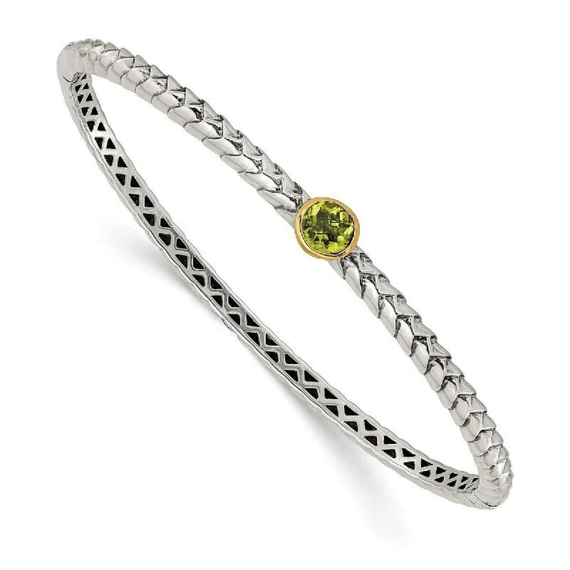 Women’s unique bangles-Curata 925 Sterling Silver Bezel Polished Box Catch Closure 14k Yellow 6mm Peridot Hinged Cuff Stackable Bangle Bracelet