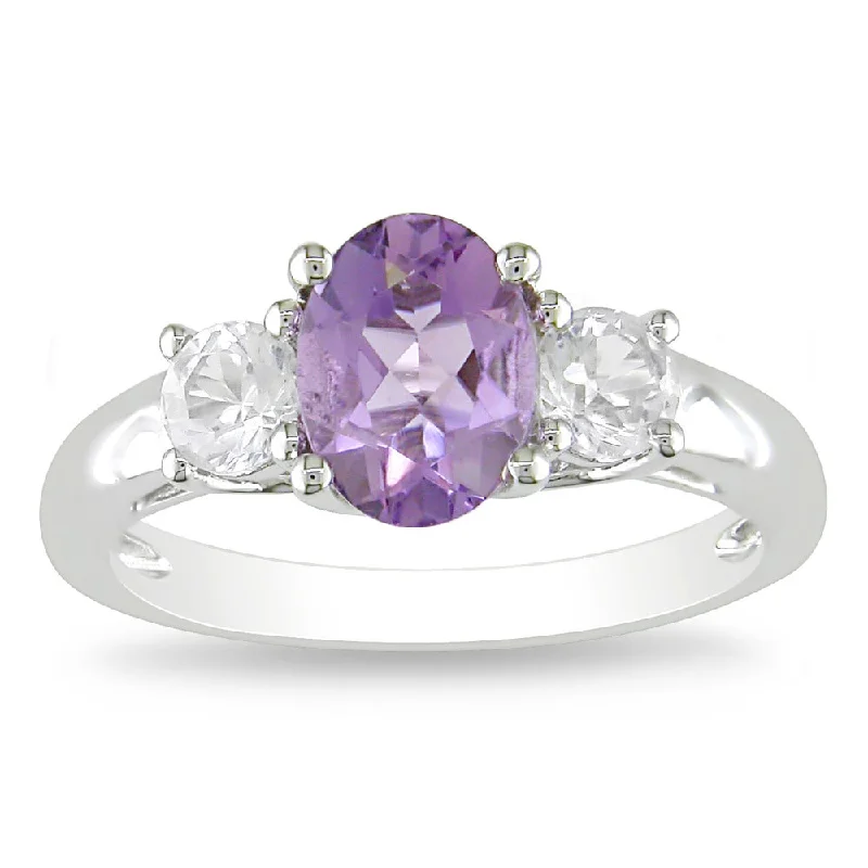 Women’s heart diamond rings-Miadora Sterling Silver Amethyst and Created White Sapphire Ring