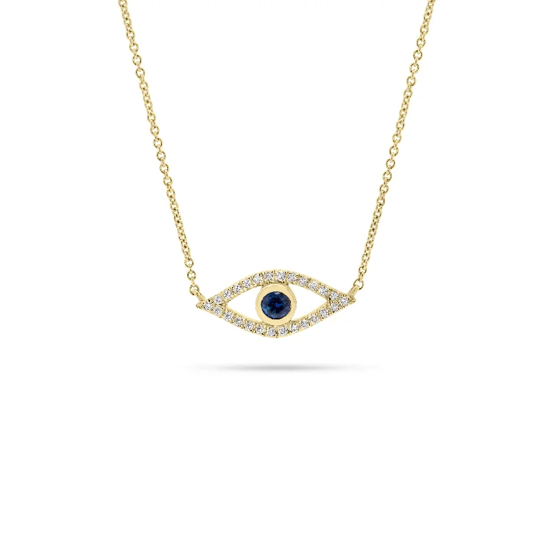 Women’s diamond necklaces for weddings-Sapphire & Diamond Open Evil Eye Pendant