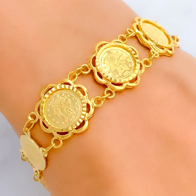 Women’s antique bangles-Jazzy Shimmering 21k Gold Coin Bracelet