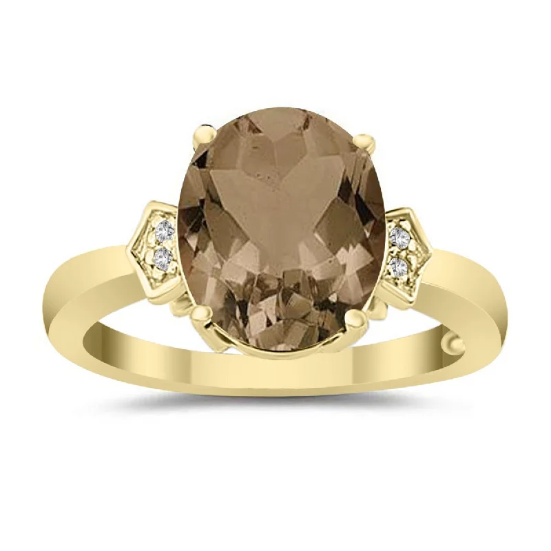 Women’s modern engagement rings-Marquee Jewels Smokey Quartz & Diamond Ring in 10k Yellow Gold