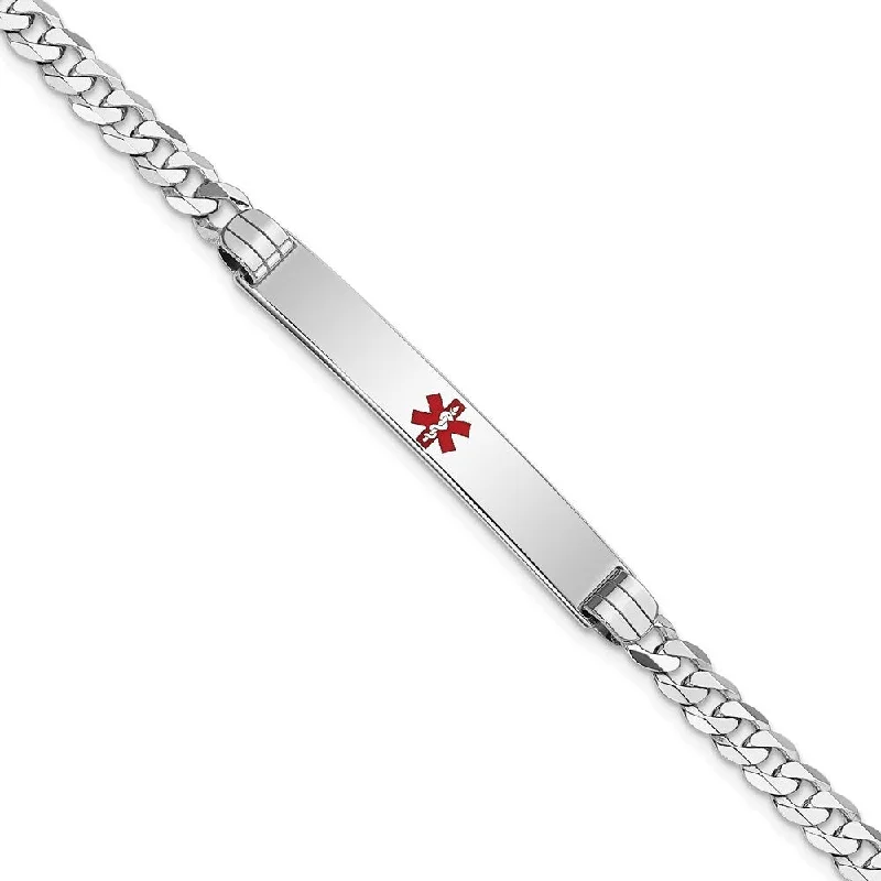 Women’s sparkling tennis bracelets-14k White Gold 4.5mm Medical Red Enamel Flat Curb Link ID Bracelet, 7"