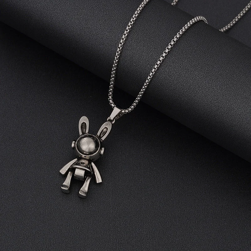 Blackening Machine Rabbit Titanium Steel Necklace 60cm