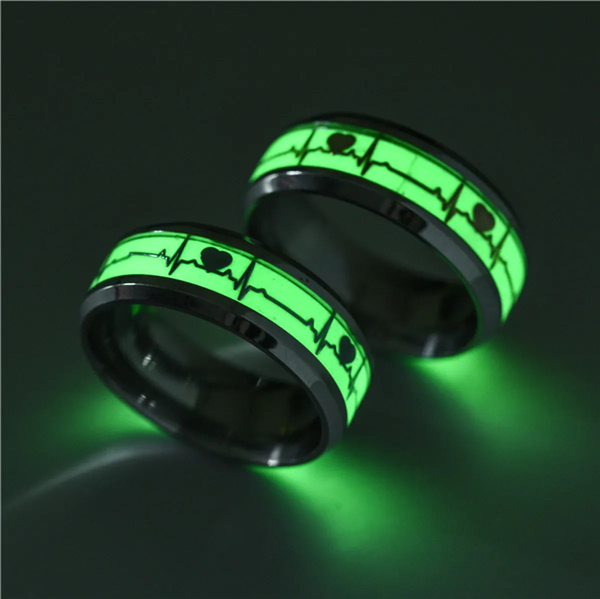 Women’s pinky rings-New Titanium Steel Fluorescent Electrocardiogram Ring Wholesale Gooddiy