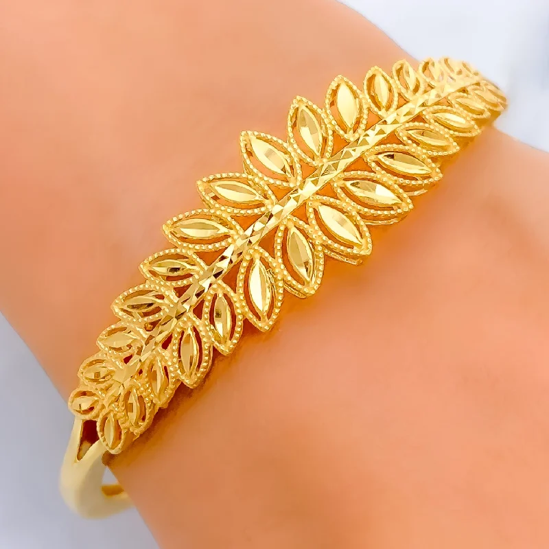 Women’s silver bangles-Timeless Beautiful 22k Gold Tapering Leaf Bangle Bracelet