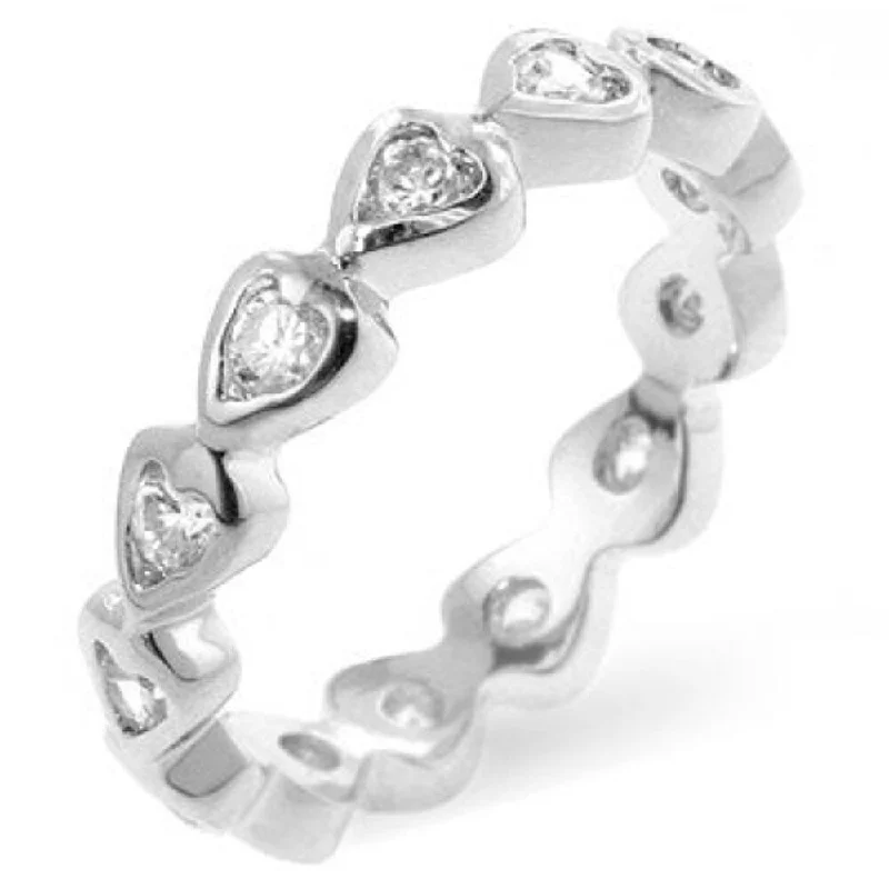 Women’s heart-shaped rings-Cubic Zirconia Clear Heart Eternity Ring