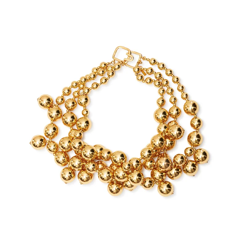 Women’s fashion statement necklaces-Triple Row Polished Gold Bead Necklace