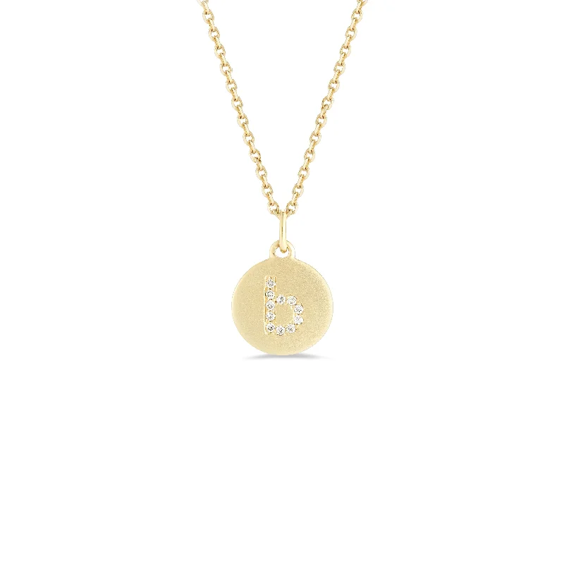 Women’s boho-style necklaces-Mini Diamond Initial Disc Pendant