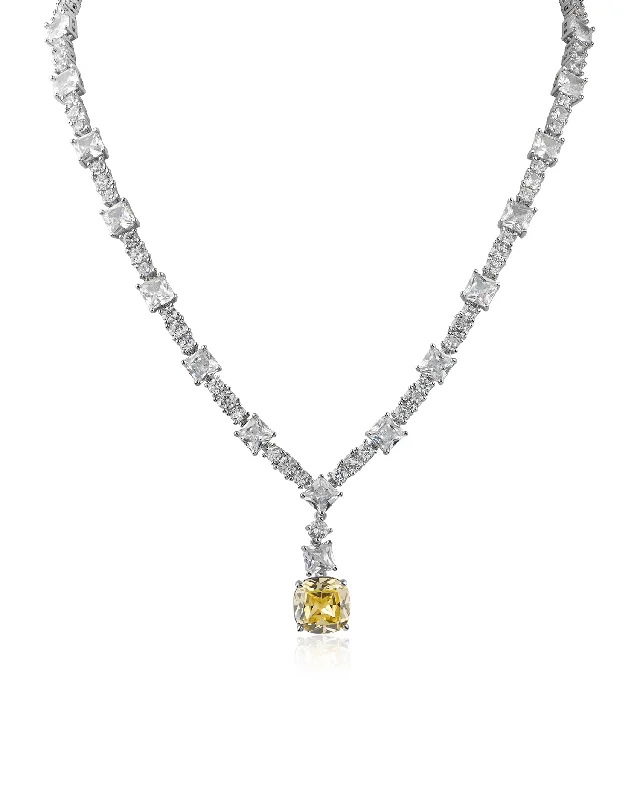 Women’s opal necklaces-Canary Cushion Drop Cubic Zirconia Necklace