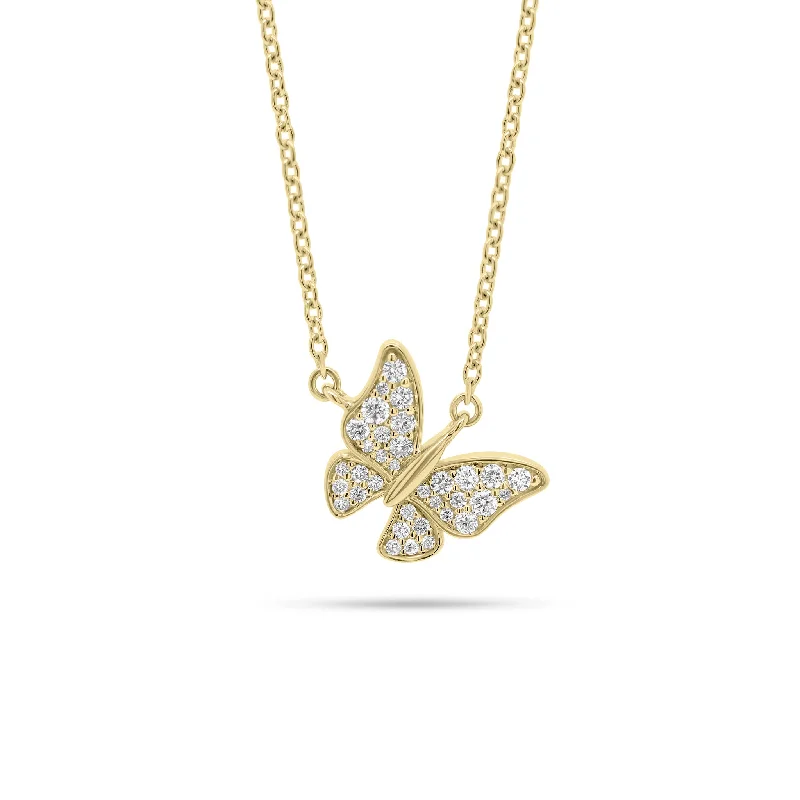 Women’s adjustable chain necklaces-Pave Diamond Fluttery Butterfly Pendant Necklace