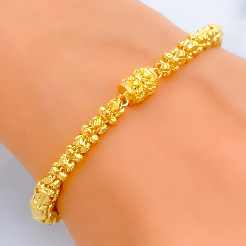 Women’s antique bangles-Eclectic Leaf Accented 22k Gold Bracelet