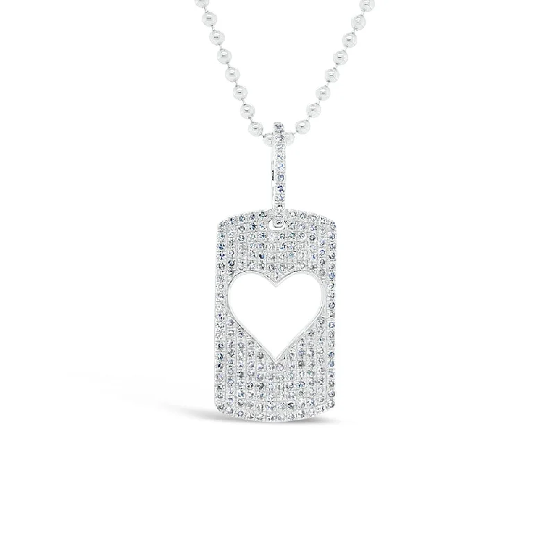 Women’s wedding jewelry necklaces-Diamond Open Heart Dog Tag Necklace