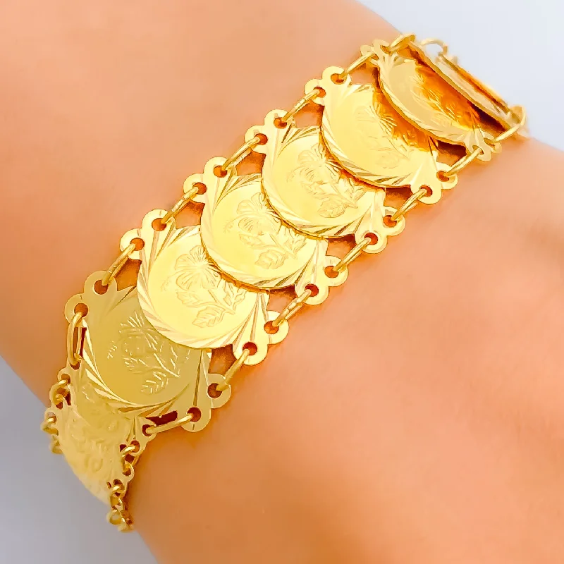 Women’s luxury bracelets-Intricate Adorned 21k Gold Coin Bracelet