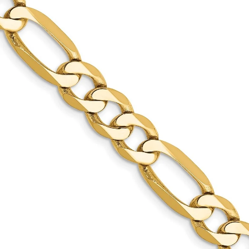 Women’s stylish bracelets-Curata 14k Yellow Gold Solid Polished 7mm Flat Figaro Chain Bracelet Lobster Claw