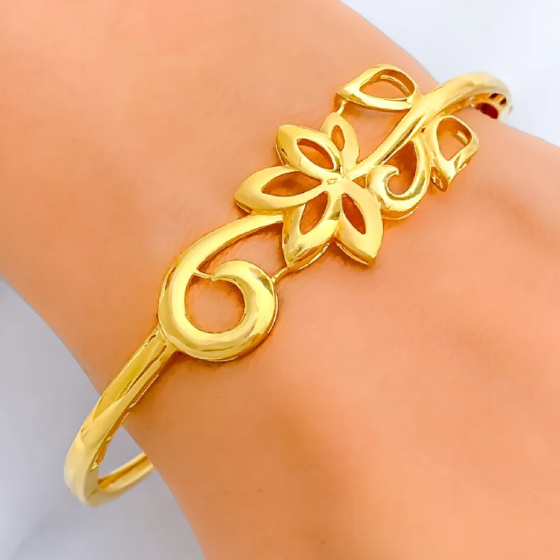 Women’s gold bangles-Artistic Vine 22k Gold Silk-Finish Bangle Bracelet