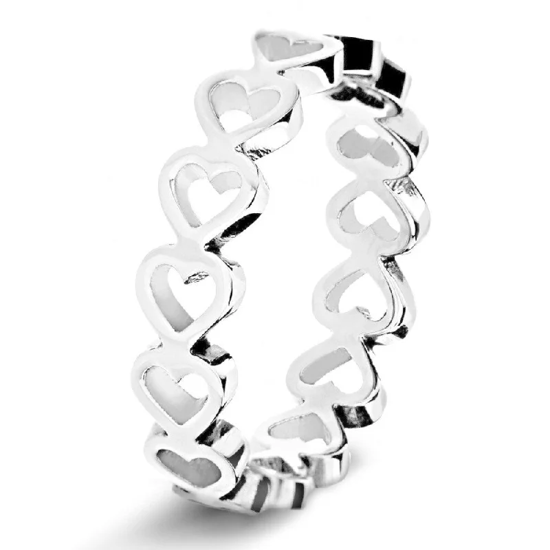 Women’s large gemstone rings-Women's Open Heart Eternity Stainless Steel Ring