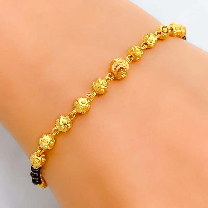 Women’s sparkling tennis bracelets-Graceful Jazzy 22k Gold Black Bead Bracelet