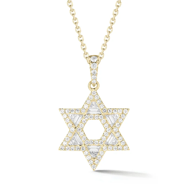 Women’s butterfly necklaces-Diamond Star of David Pendant with Diamond Baguettes