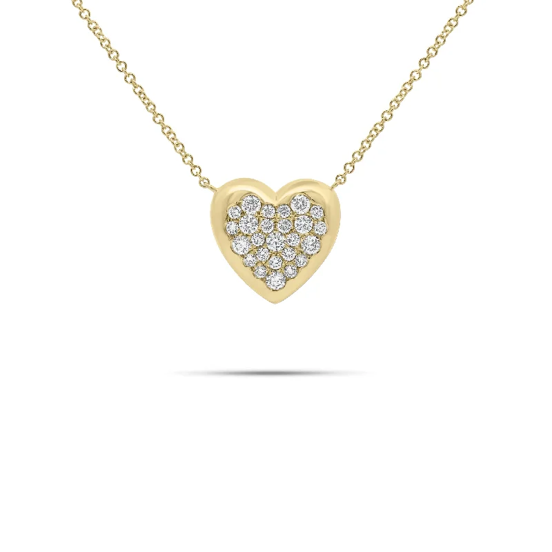 Women’s fashion statement necklaces-Diamond Puffed Heart Pendant Necklace