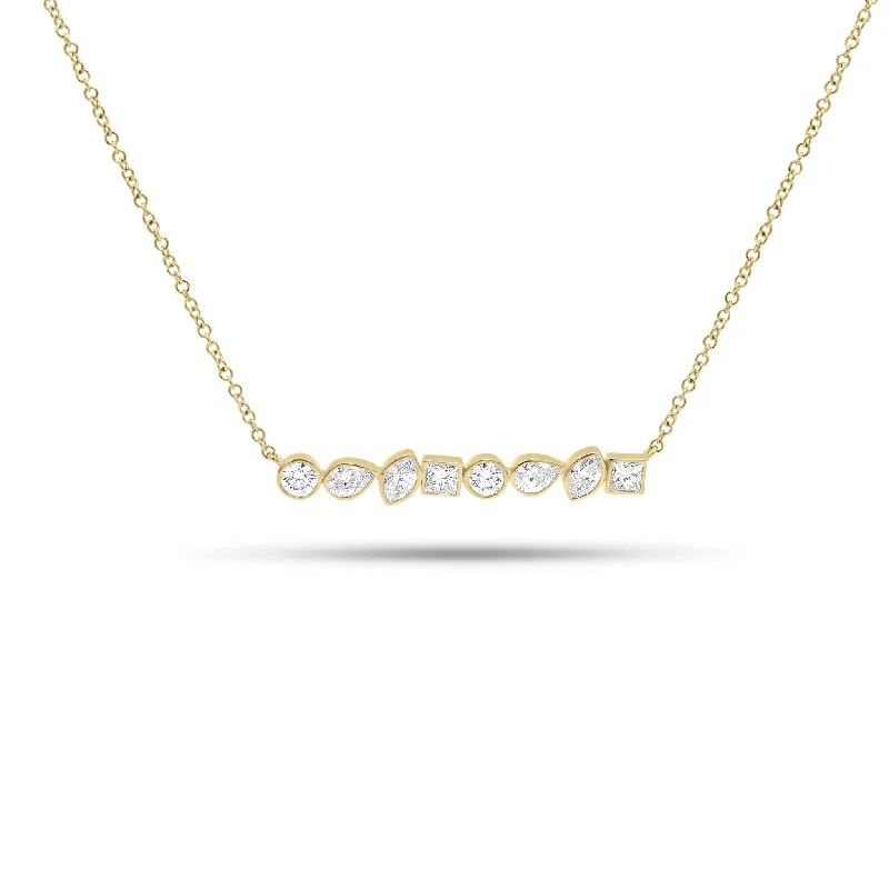 Women’s engagement necklaces-Mixed Shape Bezel-Set Diamond Bar Pendant